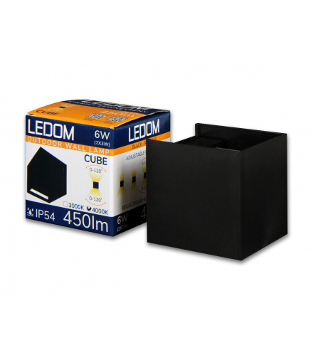 Kinkiet zewnętrzny LED 2x3W 4000K IP54 czarny CUBE. Ledom 478177