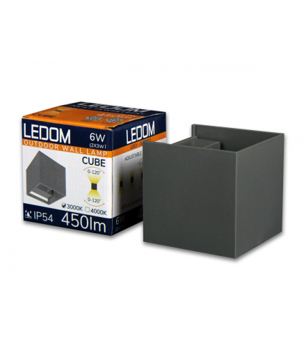 Kinkiet zewnętrzny LED 2x3W 4000K IP54 szary CUBE. Ledom 478191