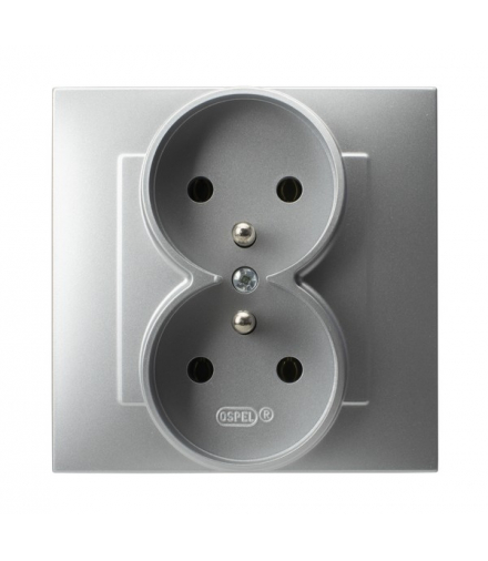 Szafir GP-2ZZ/18 Gniazdo podwójne z uziemieniem kompletne z ramką Srebro Ospel