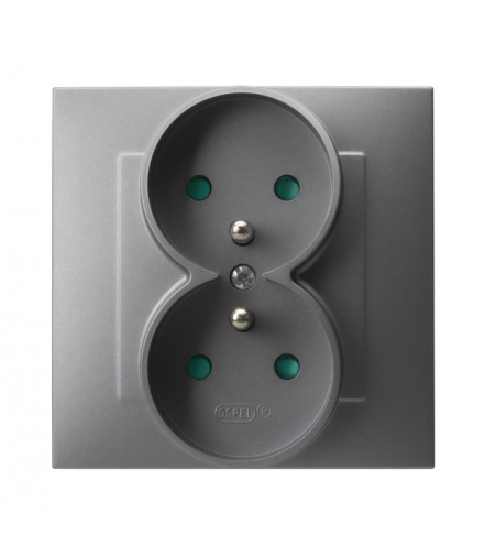 Szafir GP-2ZZP/70 Gniazdo podwójne z uziemieniem z przesłonami torów prądowych, kompletne z ramką Szary mat Ospel