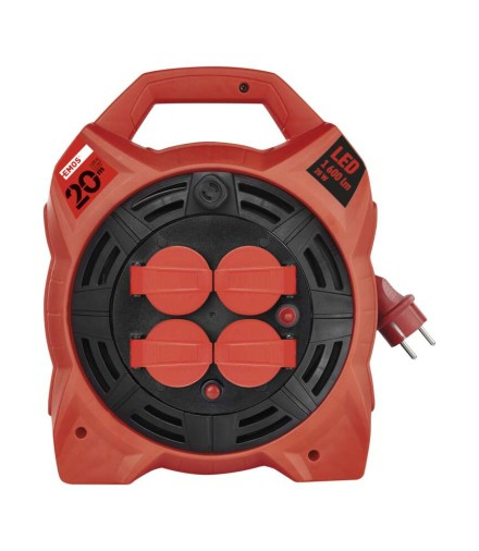 Przedłużacz bębnowy ogrodowy 20 m / 4 gn / guma / 230 V / 1,5 mm2 z naświetlaczem LED EMOS P08420
