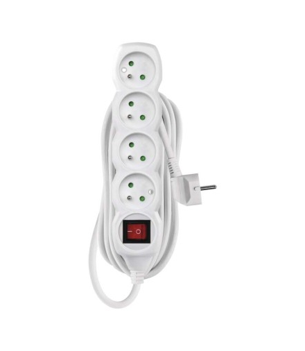 Przedłużacz 5 m / 4 gniazda / z wyłącznikiem / biały / PVC / 1,5 mm2 EMOS P1415R