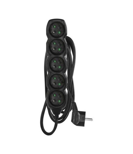 Przedłużacz 3 m / 5 gniazd / czarny / PVC / 1,5 mm2 EMOS PC0513R