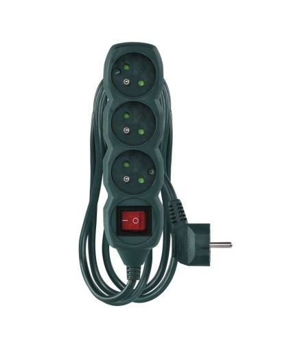 Przedłużacz 3 m / 3 gniazda / z wyłącznikiem / zielony / PVC / 1,5 mm2 EMOS P1313RZ