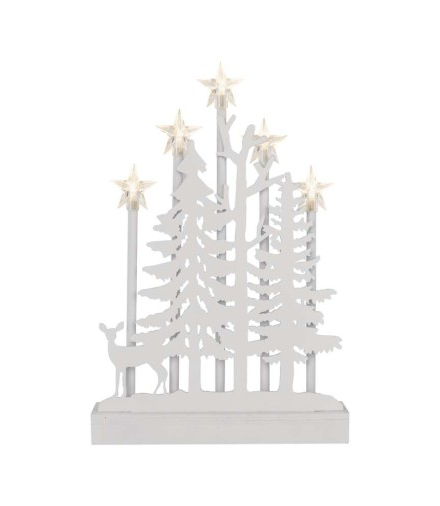 Dekoracje - 5 LED drewniany słupek las z gwiazdami 35,5 cm, 2x AA ciepła biel, IP20, timer EMOS DCAW13
