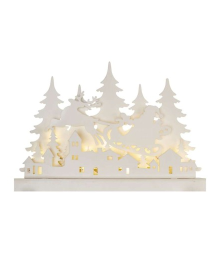 Dekoracje - 12 LED drewniana świąteczna wioska, 42x31 cm, 2x AA, ciepła biel, IP20, timer EMOS DCWW30