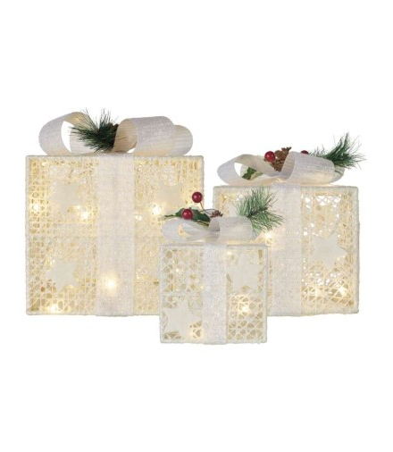 Dekoracje - 60 LED prezenty z dekoracją 11/13,5/20 cm złote, zimna biel, IP44 EMOS DCFC27