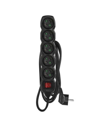 Przedłużacz 2 m / 5 gniazd / z wyłącznikiem / czarny / PVC / 1 mm2 EMOS PC1512