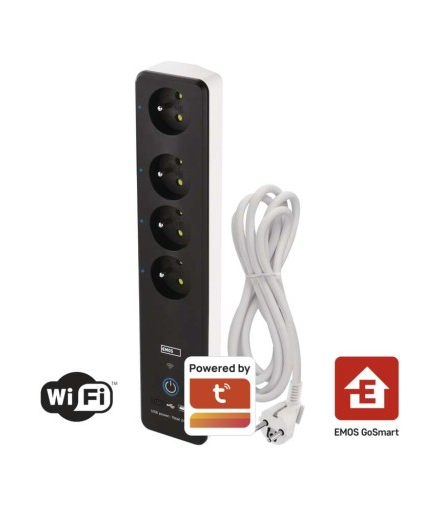 GoSmart Przedłużacz 2 m / 4 gniazdka / z wyłącznikiem / PCV / z USB i Wi-Fi / 1,5 mm2 EMOS P1412ST