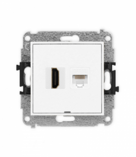 ICON Gniazdo pojedyncze HDMI 2.0 + gniazda komp. poj. 1xRJ45, kat. 5e, 8-stykowy, bez pola opisowego biały Karlik IGHKBO