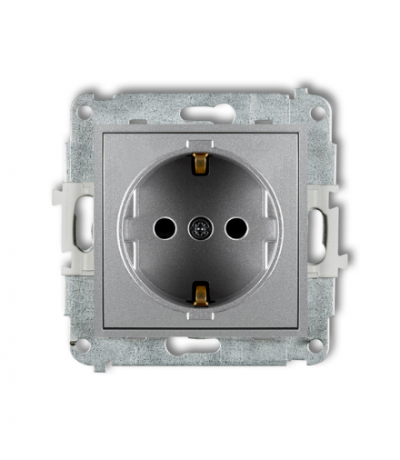 ICON Gniazdo pojedyncze z uziemieniem SCHUKO 2P+Z (przesłony torów prądowych) srebrny metalik Karlik 7IGP-1sp