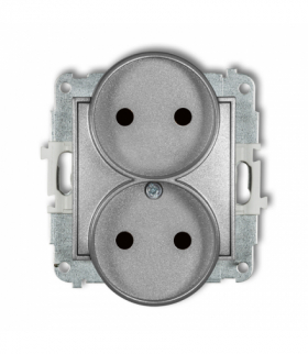 ICON Gniazdo podwójne do ramki bez uziemienia 2x2P (przesłony torów prądowych) srebrny metalik Karlik 7IGPR-2p