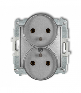 ICON Gniazdo podwójne do ramki z uziemieniem 2x(2P+Z) (bez przesłon torów prądowych) srebrny metalik Karlik 7IGPR-2z