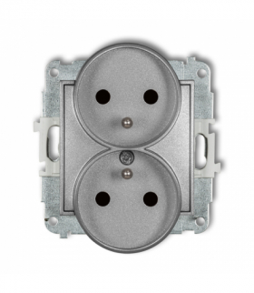 ICON Gniazdo podwójne do ramki z uziemieniem 2x(2P+Z) (przesłony torów prądowych) srebrny metalik Karlik 7IGPR-2zp