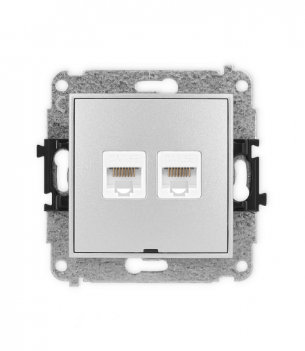 ICON Gniazdo komputerowe 2xRJ45, kat. 5e, 8-stykowy, bez pola opisowego srebrny metalik Karlik 7IGKBO-2