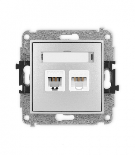 ICON Gniazdo telefoniczne 1xRJ11 + komputerowego pojedynczego 1xRJ45, kat. 5e, 8-stykowy, beznarzędziowe srebrny metalik Karlik 7IGTK