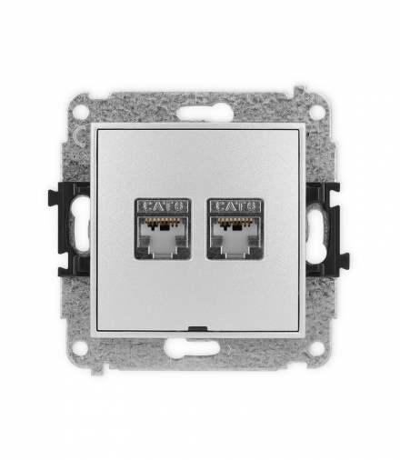 ICON Gniazdo komputerowe 2xRJ45, kat. 6, ekranowane, 8-stykowy, bez pola opisowego srebrny metalik Karlik 7IGKBO-6