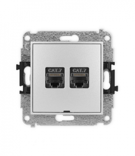 ICON Gniazdo komputerowe 2xRJ45, kat. 7, ekranowane, 8-stykowy, bez pola opisowego srebrny metalik Karlik 7IGKBO-10