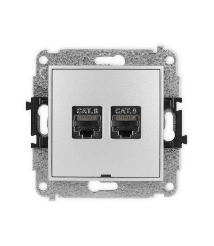 ICON Gniazdo komputerowe 2xRJ45, kat. 8, ekranowane, 8-stykowy, bez pola opisowego srebrny metalik Karlik 7IGKBO-12