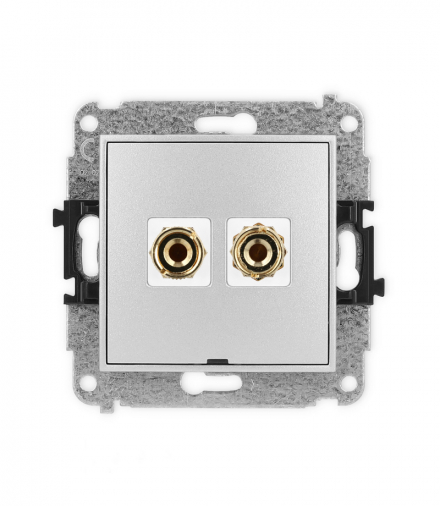 ICON Gniazdo głośnikowe pojedyncze, bez pola opisowego (typu banan - czerwony i czarny, pozłacany, 4 mm2, do lutowania) srebrny metalik Karlik 7IGGBO-3