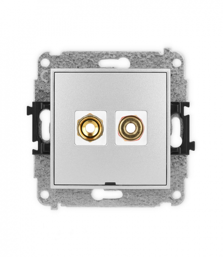 ICON Gniazdo głośnikowe pojedyncze, bez pola opisowego (typu banan - czerwony i czarny, pozłacany, 4 mm2, skręcany) srebrny metalik Karlik 7IGGBO-4