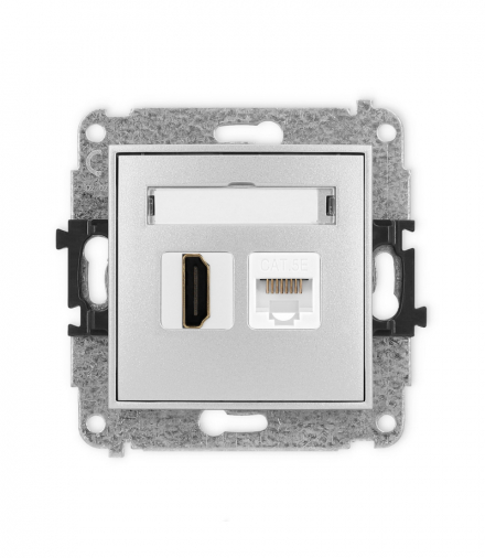 ICON Gniazdo pojedyncze HDMI 2.0 + gniazda komp. poj. 1xRJ45, kat. 5e, 8-stykowy srebrny metalik Karlik 7IGHK