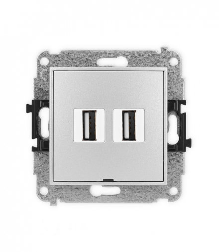 ICON Gniazdo podwójne 2xUSB A-A 2.0, bez pola opisowego srebrny metalik Karlik 7IGUSBBO-2