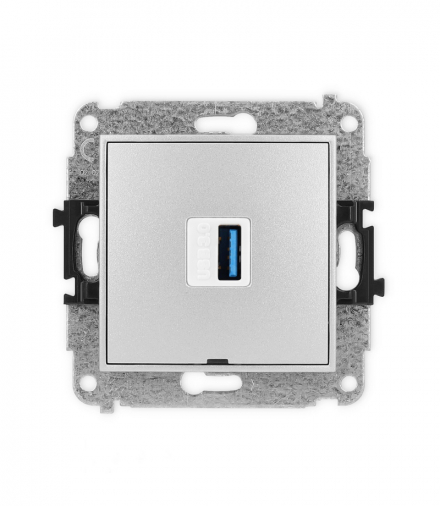 ICON Gniazdo pojedyncze 1xUSB A-A 3.0, bez pola opisowego srebrny metalik Karlik 7IGUSBBO-5