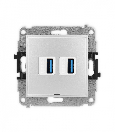 ICON Gniazdo podwójne 2xUSB A-A 3.0, bez pola opisowego srebrny metalik Karlik 7IGUSBBO-6