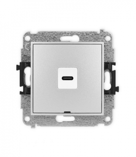 ICON Gniazdo pojedyncze 1xUSB C-C, bez pola opisowego srebrny metalik Karlik 7IGUSBBO-7