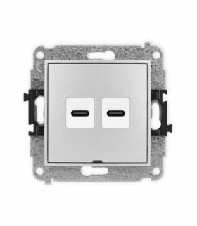 ICON Gniazdo podwójne 2xUSB C-C, bez pola opisowego srebrny metalik Karlik 7IGUSBBO-8