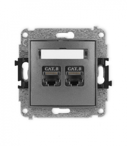 ICON Gniazdo komputerowe 2xRJ45, kat. 8, ekranowane, 8-stykowy grafitowy Karlik 11IGK-12