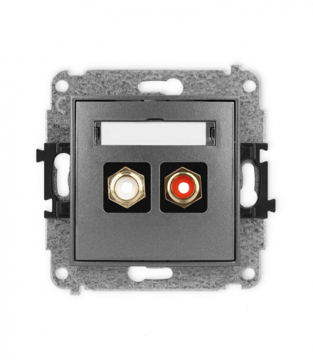 ICON Gniazdo podwójne RCA (typu cinch - biały i czerwony, pozłacany) grafitowy Karlik 11IGRCA-2