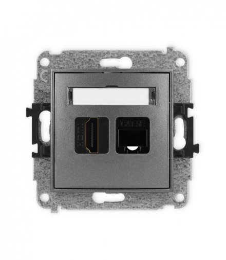 ICON Gniazdo pojedyncze HDMI 2.0 + gniazda komp. poj. 1xRJ45, kat. 5e, 8-stykowy grafitowy Karlik 11IGHK