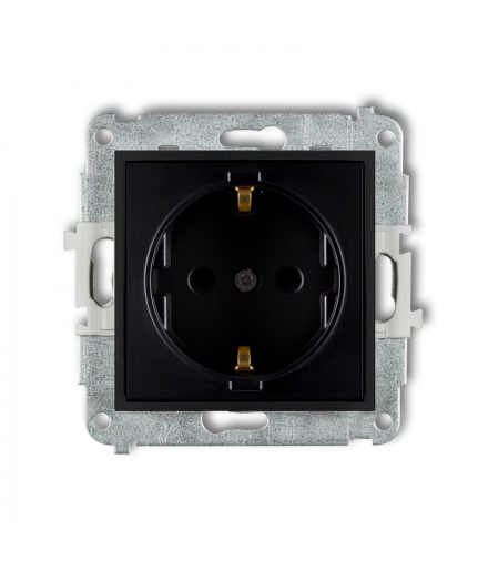 ICON Gniazdo pojedyncze z uziemieniem SCHUKO 2P+Z (przesłony torów prądowych) czarny mat Karlik 12IGP-1sp