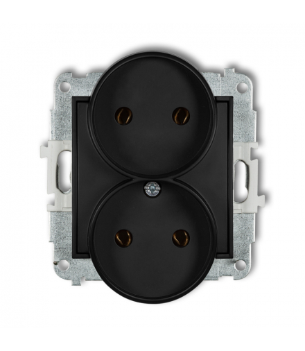 ICON Gniazdo podwójne do ramki bez uziemienia 2x2P (bez przesłon torów prądowych) czarny mat Karlik 12IGPR-2