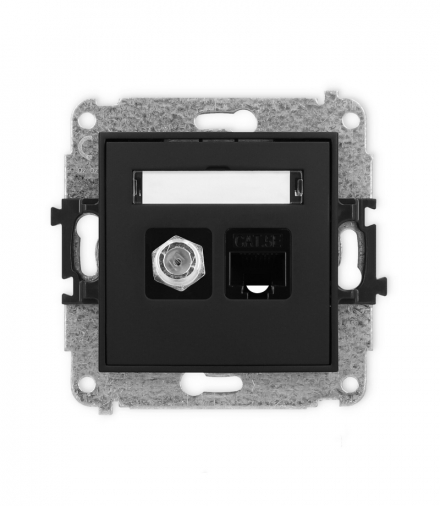 ICON Gniazdo antenowe pojedyncze typu F (SAT) + gniazdo komputerowe 1xRJ45, kat. 5e, 8-stykowy czarny mat Karlik 12IGFK-1