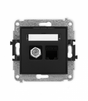 ICON Gniazdo antenowe pojedyncze typu F (SAT) + gniazdo komputerowe 1xRJ45, kat. 6, 8-stykowy czarny mat Karlik 12IGFK-3