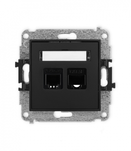 ICON Gniazdo telefoniczne 1xRJ11 + komputerowego pojedynczego 1xRJ45, kat. 5e, 8-stykowy, beznarzędziowe czarny mat Karlik 12IGTK