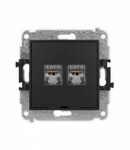 ICON Gniazdo komputerowe 2xRJ45, kat. 6, ekranowane, 8-stykowy, bez pola opisowego czarny mat Karlik 12IGKBO-6