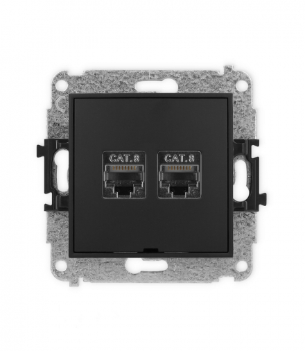ICON Gniazdo komputerowe 2xRJ45, kat. 8, ekranowane, 8-stykowy, bez pola opisowego czarny mat Karlik 12IGKBO-12