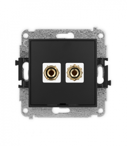 ICON Gniazdo głośnikowe pojedyncze, bez pola opisowego (typu banan - czerwony i czarny, pozłacany, 4 mm2, do lutowania) czarny mat Karlik 12IGGBO-3