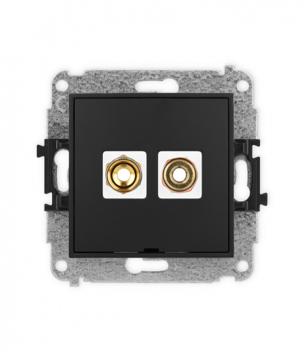 ICON Gniazdo głośnikowe pojedyncze, bez pola opisowego (typu banan - czerwony i czarny, pozłacany, 4 mm2, skręcany) czarny mat Karlik 12IGGBO-4