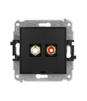 ICON Gniazdo podwójne RCA, bez pola opisowego (typu cinch - biały i czerwony, pozłacany) czarny mat Karlik 12IGRCABO-2