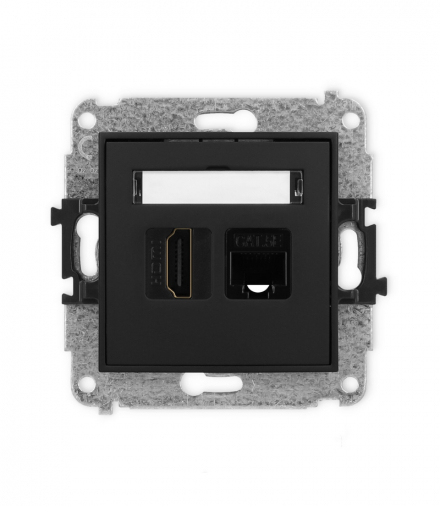 ICON Gniazdo pojedyncze HDMI 2.0 + gniazda komp. poj. 1xRJ45, kat. 5e, 8-stykowy czarny mat Karlik 12IGHK