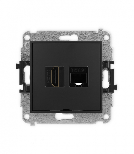 ICON Gniazdo pojedyncze HDMI 2.0 + gniazda komp. poj. 1xRJ45, kat. 5e, 8-stykowy, bez pola opisowego czarny mat Karlik 12IGHKBO