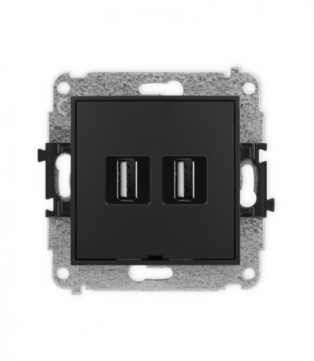 ICON Gniazdo podwójne 2xUSB A-A 2.0, bez pola opisowego czarny mat Karlik 12IGUSBBO-2