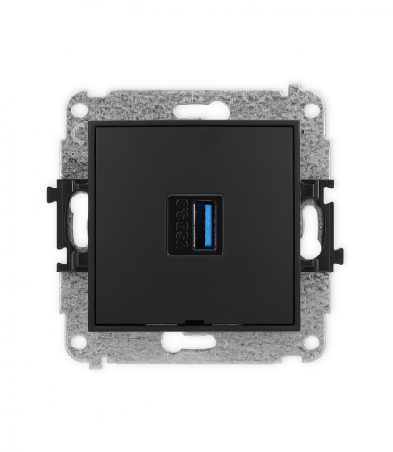 ICON Gniazdo pojedyncze 1xUSB A-A 3.0, bez pola opisowego czarny mat Karlik 12IGUSBBO-5