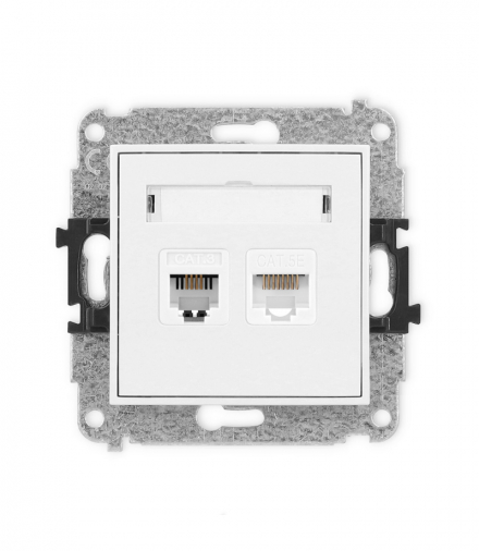ICON Gniazdo telefoniczne 1xRJ11 + komputerowego pojedynczego 1xRJ45, kat. 5e, 8-stykowy, beznarzędziowe biały mat Karlik 25IGTK