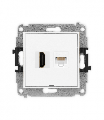 ICON Gniazdo pojedyncze HDMI 2.0 + gniazda komp. poj. 1xRJ45, kat. 5e, 8-stykowy, bez pola opisowego biały mat Karlik 25IGHKBO
